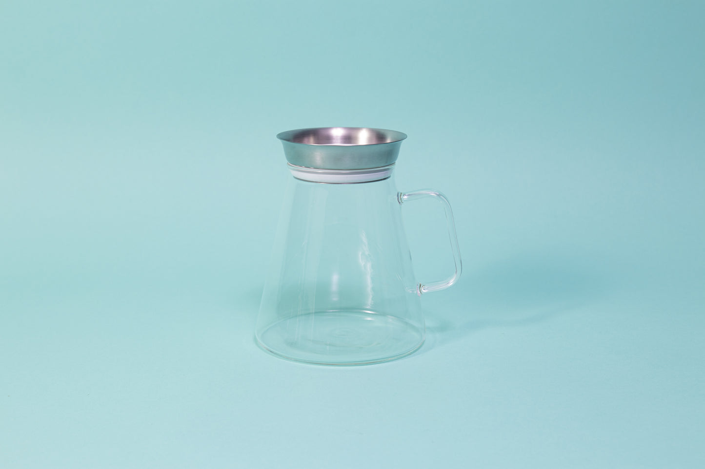 All glass straight sided server with handle with flared stainless steel lid