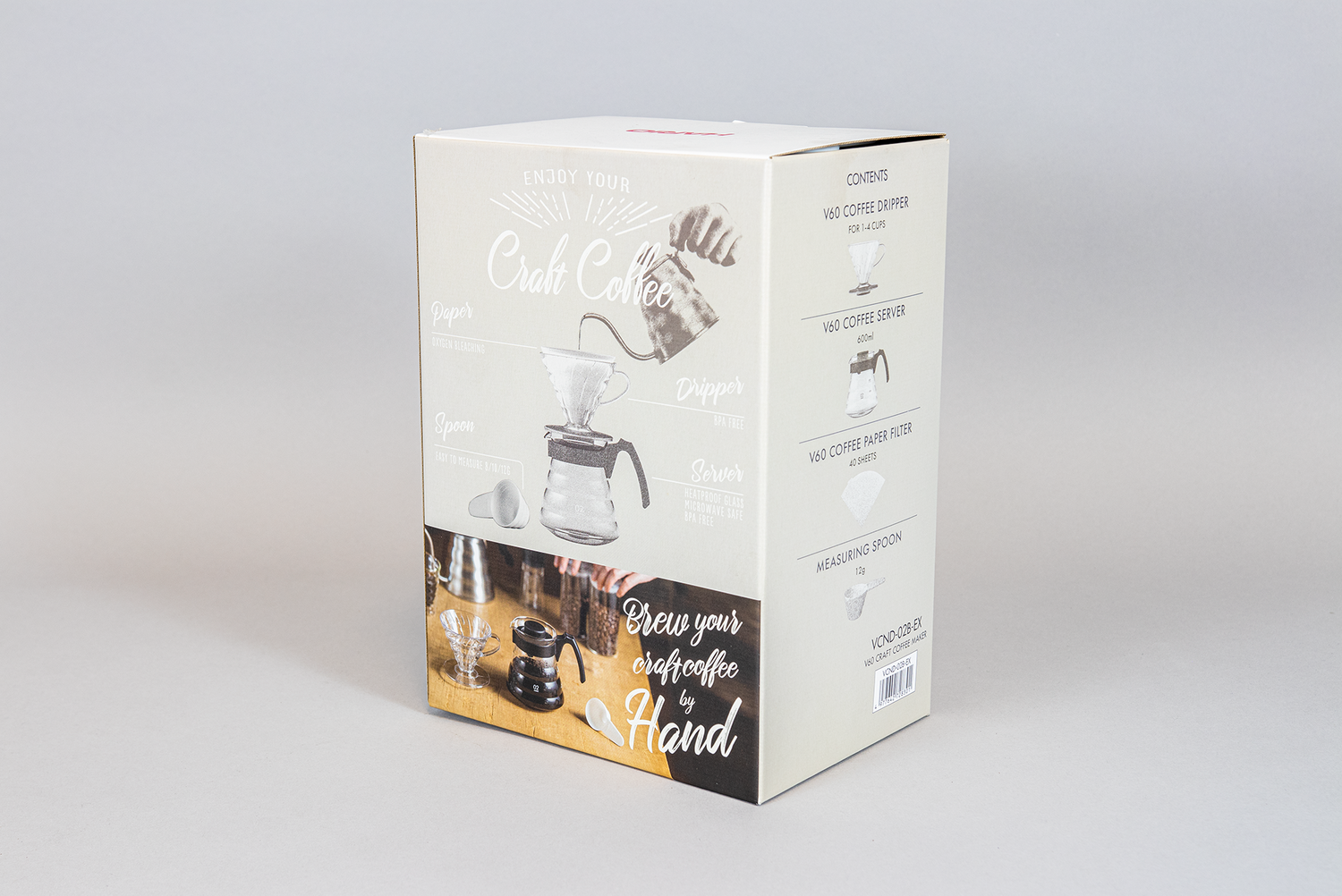 Medium cardboard box. Depicting a Coffee pour over kit and &quot;craft coffee&quot; branding.